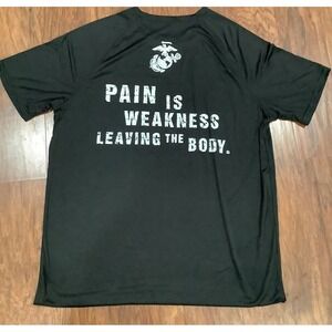 Marines T-Shirt Men L Black USMC Pain is Weakness Leaving the Body Made USA